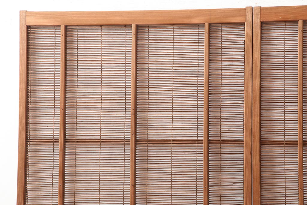 レトロ建具　昭和中期　風情のある御簾戸2枚セット(簾戸、簀戸、葭戸、夏障子、夏戸、葦戸)(R-045694)