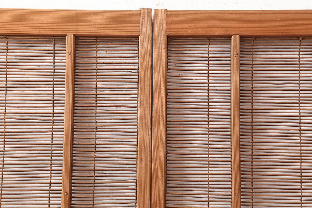 レトロ建具　昭和中期　風情のある御簾戸2枚セット(簾戸、簀戸、葭戸、夏障子、夏戸、葦戸)(R-045694)