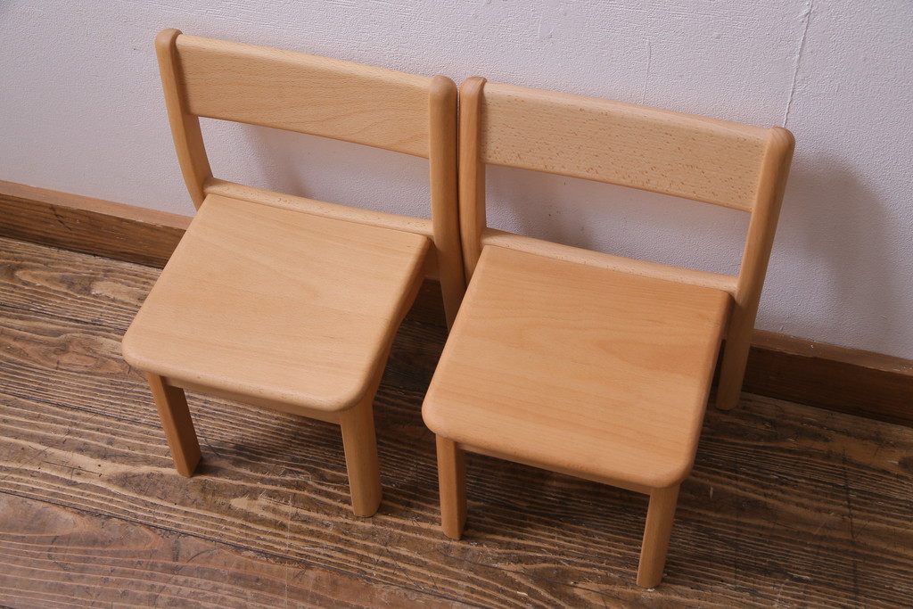 中古　飛騨産業　キツツキ　KF202B　ビーチ材　キッズスタッキングチェア2脚セット(子供椅子、イス、バラ売り可能)(R-038166)