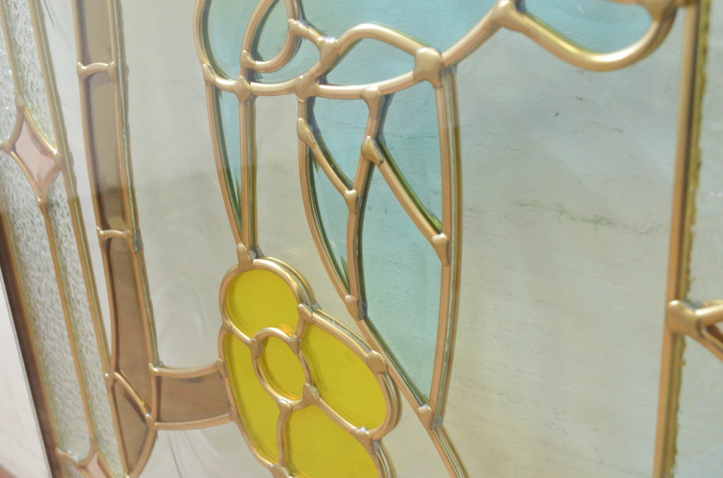 未使用品　蜂鳥と花(はちどりとはな)　デットストック品のステンドグラス(建具、ドア、窓、照明、衝い立て、衝立、つい立て)(定価約10万8千円)(R-074452)
