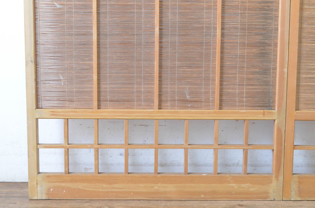 レトロ建具　シンプルなデザインの夏戸2枚セット(簾戸、御簾戸、簀戸、葭戸、夏障子、すど、引き戸)(R-065063)