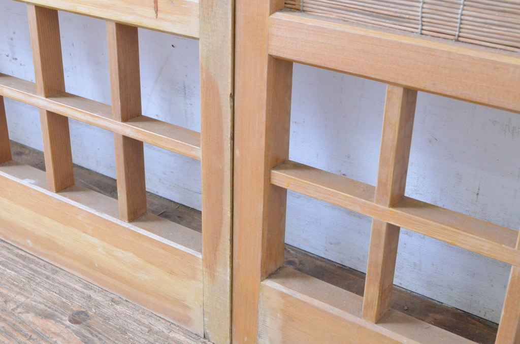 レトロ建具　シンプルなデザインの夏戸2枚セット(簾戸、御簾戸、簀戸、葭戸、夏障子、すど、引き戸)(R-065063)