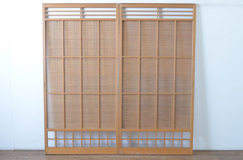 レトロ建具　シンプルなデザインの夏戸2枚セット(簾戸、御簾戸、簀戸、葭戸、夏障子、すど、引き戸)(R-065063)