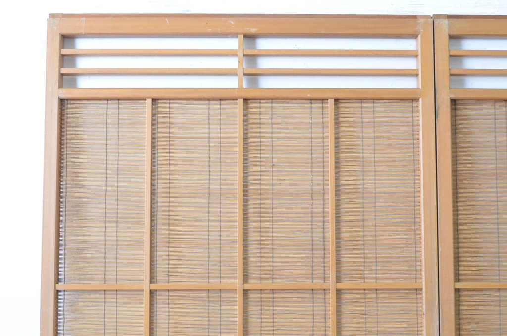 レトロ建具　シンプルなデザインの夏戸2枚セット(簾戸、御簾戸、簀戸、葭戸、夏障子、すど、引き戸)(R-065063)