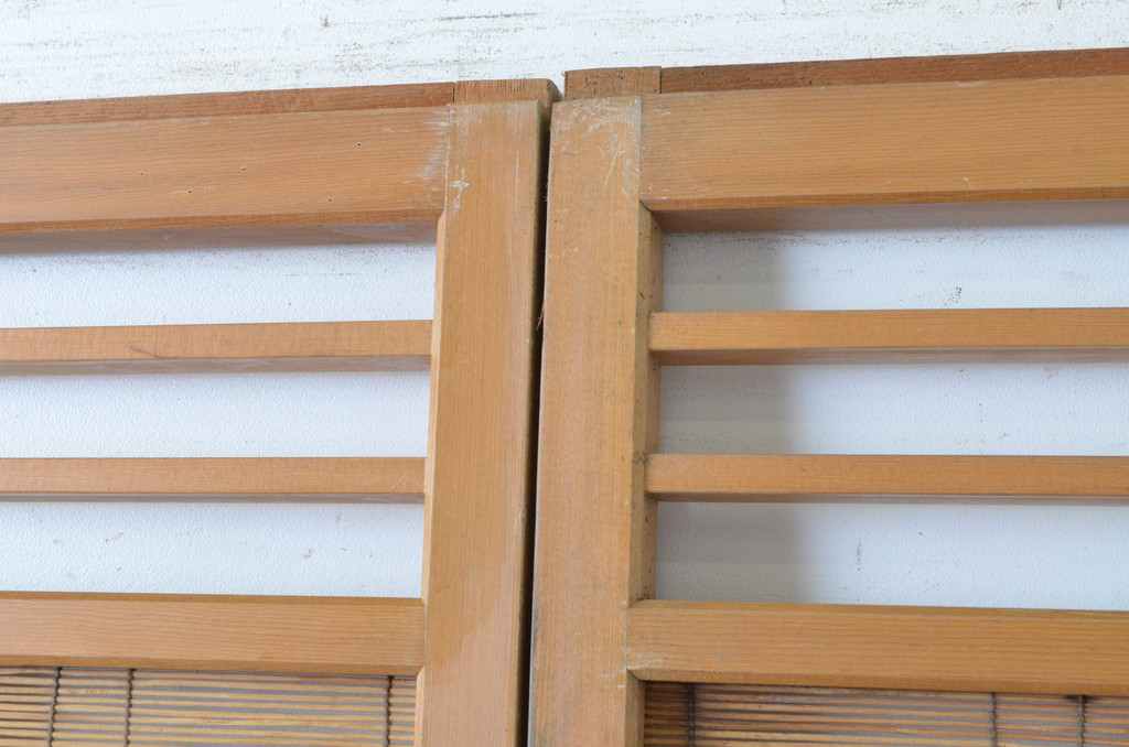 レトロ建具　シンプルなデザインの夏戸2枚セット(簾戸、御簾戸、簀戸、葭戸、夏障子、すど、引き戸)(R-065063)