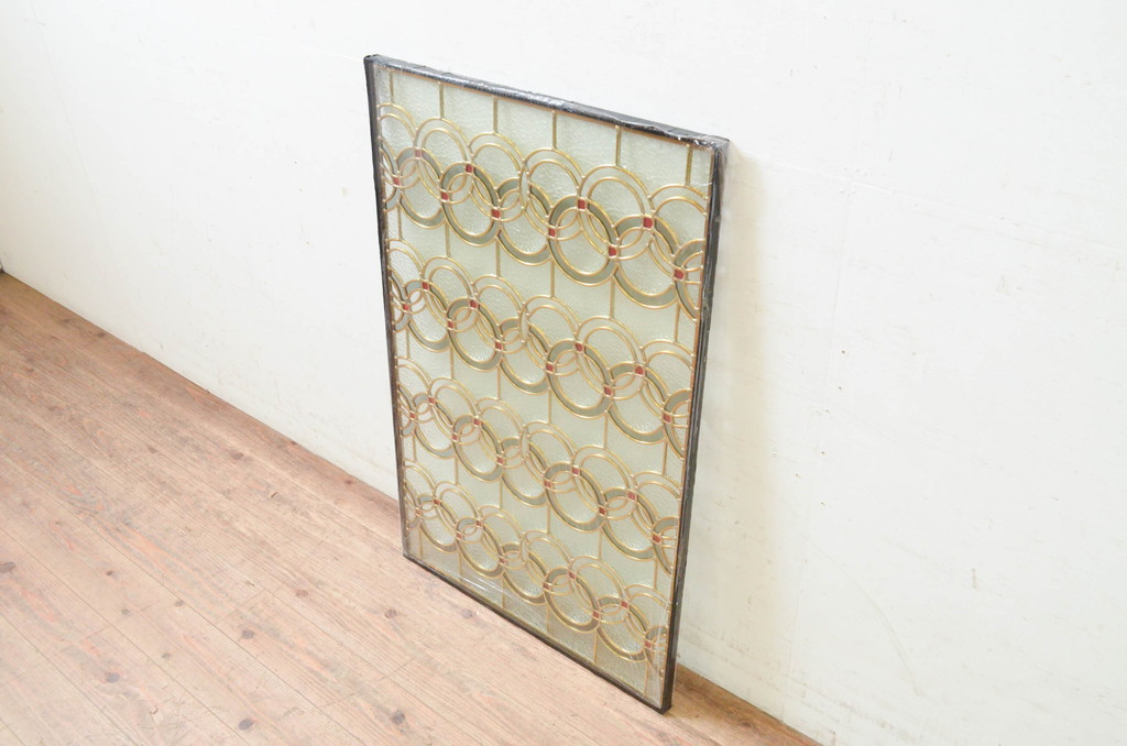 未使用品　二重丸(にじゅうまる)　デットストック品のステンドグラス(建具、ドア、窓、照明、衝い立て、衝立、つい立て)(定価約12万円)(R-074439)