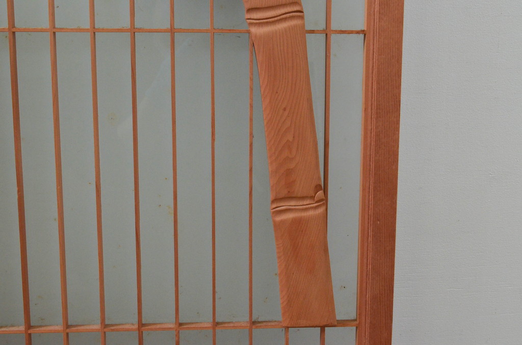 アンティーク建具　躍動感あふれる虎の彫刻が目を惹く書院戸4枚セット(窓、引き戸、ガラス戸)(R-076067)
