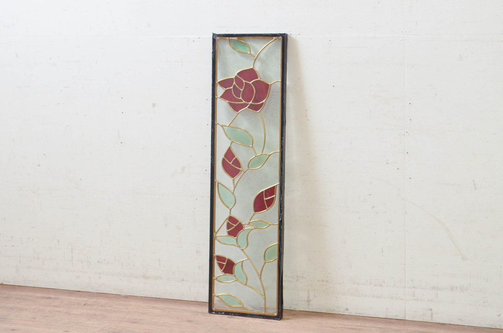 未使用品　薔薇の園(ばらのその)　デットストック品のステンドグラス(建具、ドア、窓、照明、衝い立て、衝立、つい立て)(定価約7万9千円)(R-074414)
