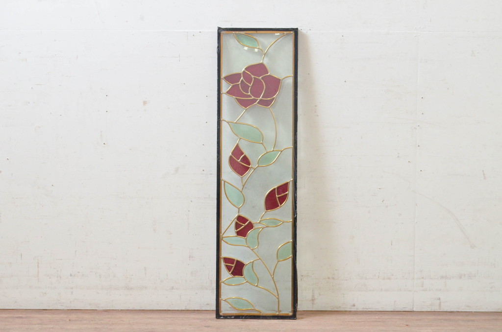 未使用品　薔薇の園(ばらのその)　デットストック品のステンドグラス(建具、ドア、窓、照明、衝い立て、衝立、つい立て)(定価約7万9千円)(R-074414)