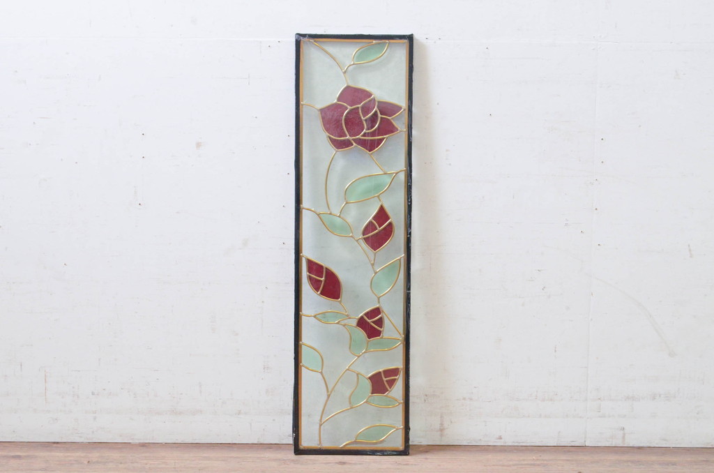 未使用品　薔薇の園(ばらのその)　デットストック品のステンドグラス(建具、ドア、窓、照明、衝い立て、衝立、つい立て)(定価約7万9千円)(R-074414)