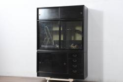 中古　超美品!!　輪島塗り　黒漆塗り　鮮やかな色合いの蒔絵入り茶箪笥(茶たんす、茶タンス、キャビネット、茶棚、飾り棚、収納棚、戸棚、店舗什器)(定価約200万円)(R-082276)