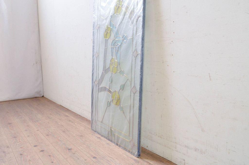 未使用品　蜂鳥と花(はちどりとはな)　デットストック品のステンドグラス(建具、ドア、窓、照明、衝い立て、衝立、つい立て)(定価約15万円)(R-073010)