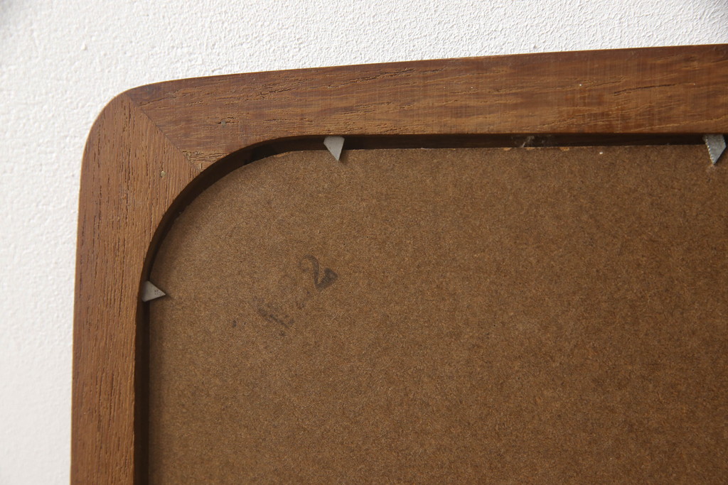 デンマークビンテージ　チーク材　シンプルな角丸デザインがお部屋に馴染みやすいウォールミラー(北欧、壁掛け鏡、姿見、ヴィンテージ)(R-064383)