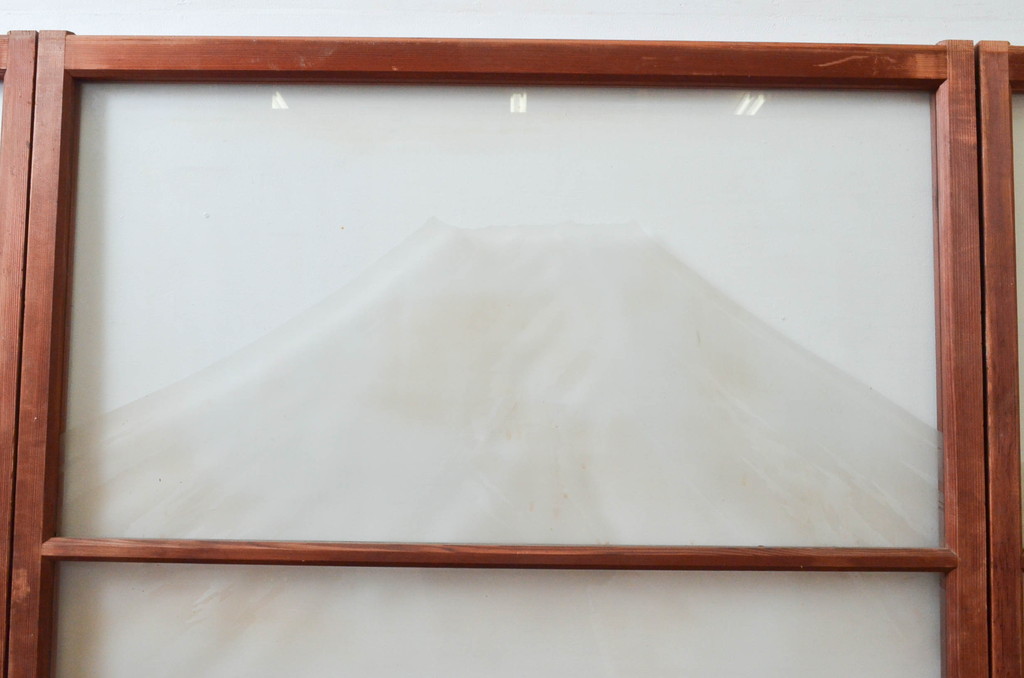 アンティーク建具　珍品!!　希少!!　富士のガラス絵が風情あるガラス戸4枚セット(引き戸)(R-074217)
