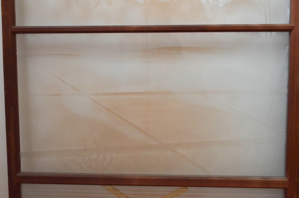 アンティーク建具　珍品!!　希少!!　富士のガラス絵が風情あるガラス戸4枚セット(引き戸)(R-074217)