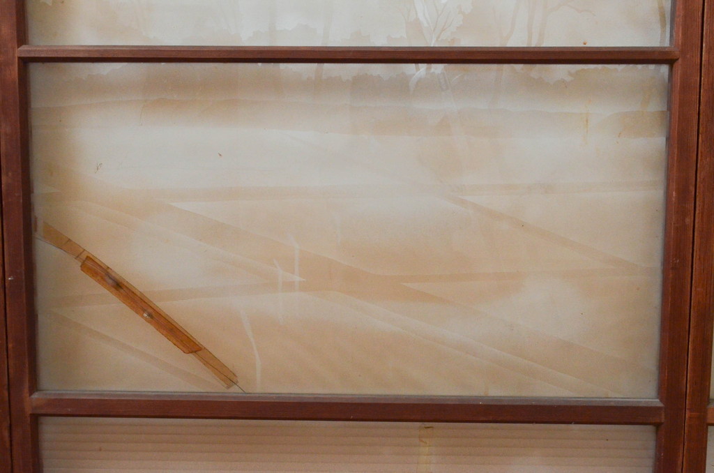 アンティーク建具　珍品!!　希少!!　富士のガラス絵が風情あるガラス戸4枚セット(引き戸)(R-074217)