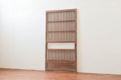 アンティーク建具　総欅(ケヤキ)材　お部屋に取り入れやすいシンプルなガラス窓4枚セット(引き戸、ガラス戸)(R-068428)