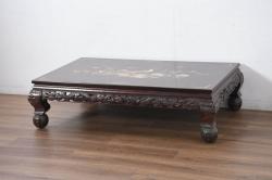 中古　工芸家具(指物家具)　総ケヤキ材　漆塗り　溜塗と杢目が美しい高級感溢れる座卓(ローテーブル、センターテーブル、リビングテーブル)(R-039705)