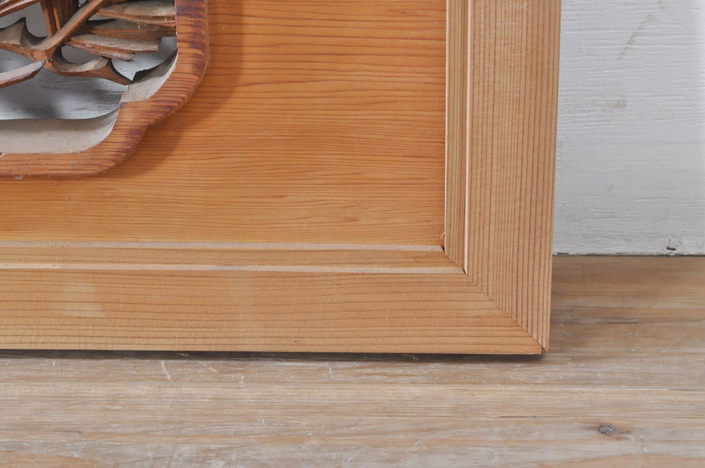 ビンテージ建具　躍動感あふれる鶴と松が目を惹く彫刻欄間2枚セット(明かり取り、明り取り、ヴィンテージ)(R-073598)