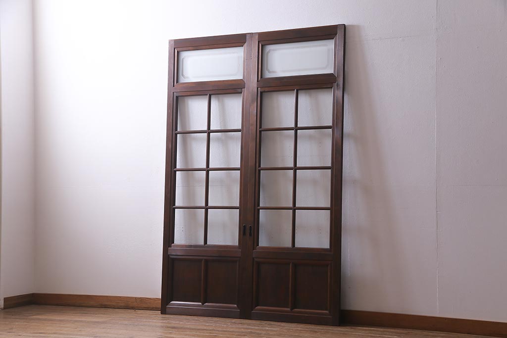 アンティーク建具　高級品　シックな空間にぴったりな上手物のガラス戸2枚セット(建具、引き戸)(R-037679)