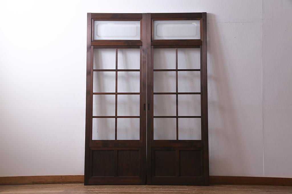 アンティーク建具　高級品　シックな空間にぴったりな上手物のガラス戸2枚セット(建具、引き戸)(R-037679)
