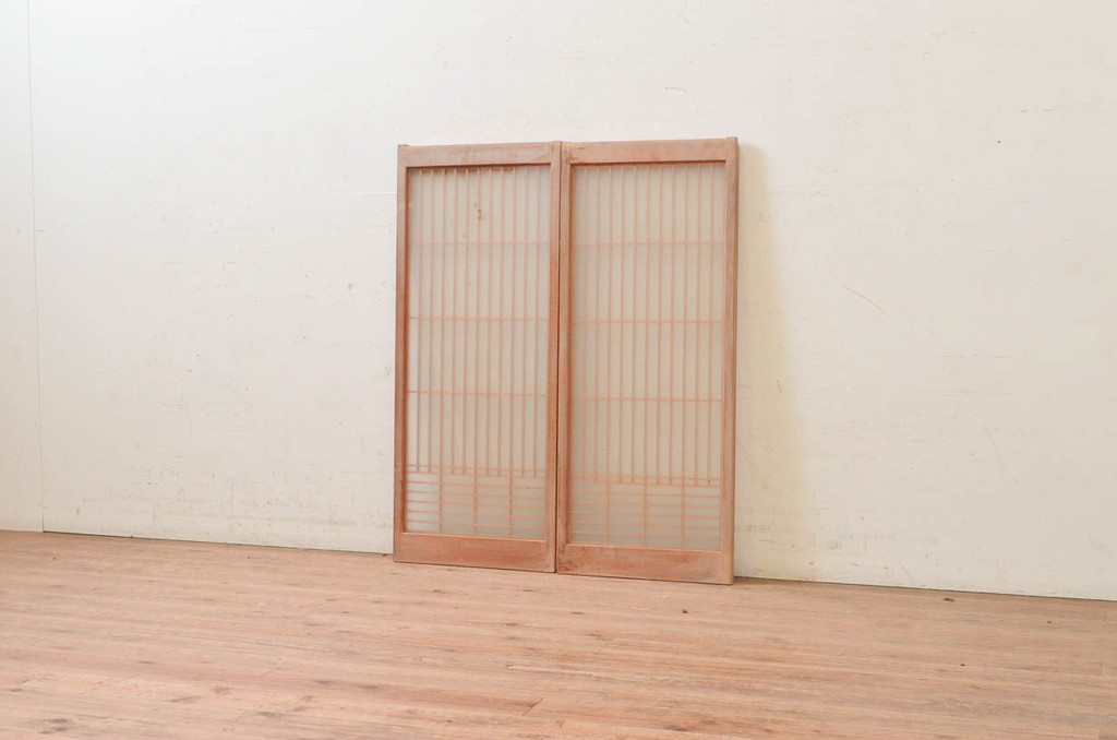 ビンテージ建具　両面ガラス　お洒落な雰囲気を演出する書院戸2枚セット(引き戸、ガラス戸、窓、ヴィンテージ)(R-073947)