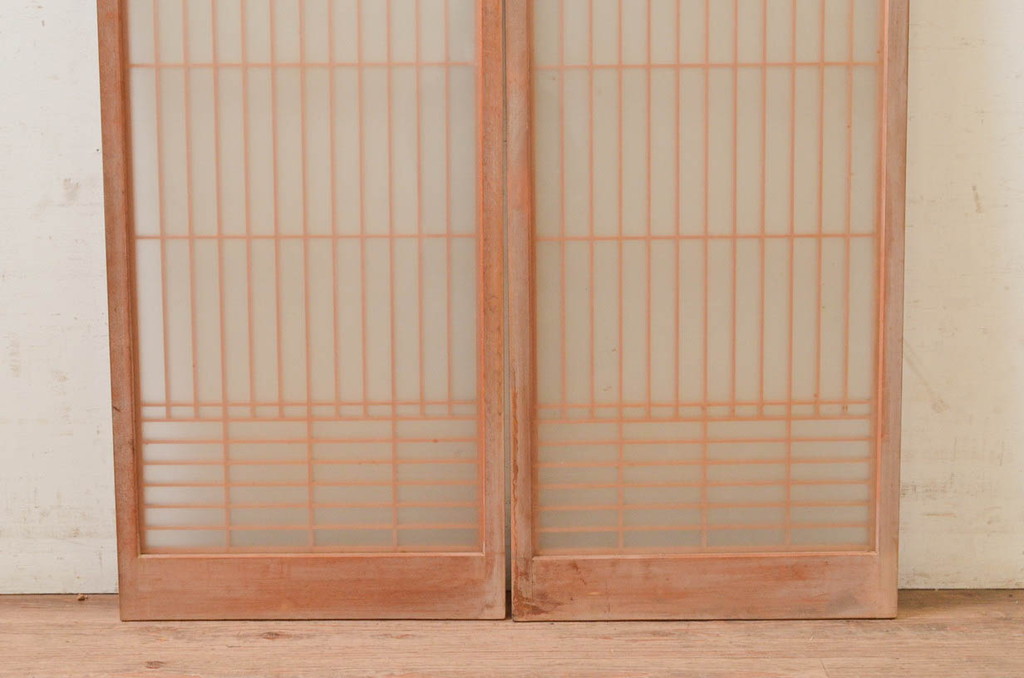 ビンテージ建具　両面ガラス　お洒落な雰囲気を演出する書院戸2枚セット(引き戸、ガラス戸、窓、ヴィンテージ)(R-073947)