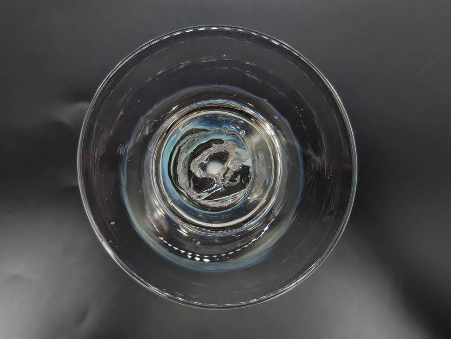 当時物　大正～昭和初期　棗型(なつめ形)　緑縁　輪花　乳白ぼかし　柔らかく温かみを感じる氷コップ2客セット(吹きガラス、硝子、グラス、和ガラス)(R-082793)