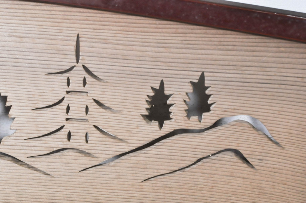 ビンテージ建具　最高級!!　石川県産　総漆塗り　透かし彫り入り　腰板の富士山が目を惹く夏戸4枚セット(引き戸、簾戸、簀戸、葭戸、夏障子、御簾戸、すど、ヴィンテージ)(R-073923)
