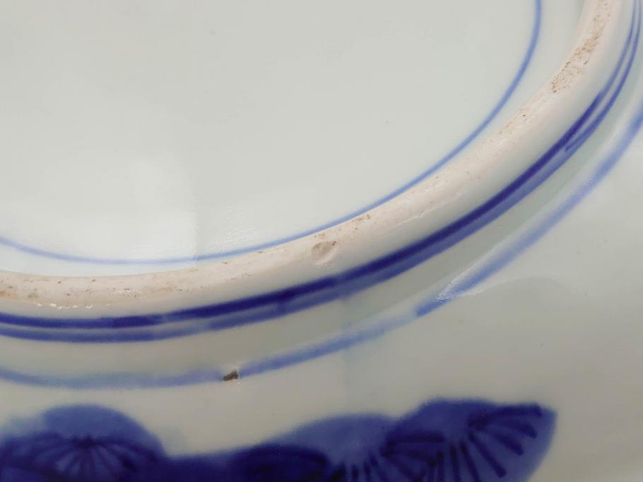 明治期　珍品!　染綿　色絵　染付　42cm　鮮やかな色彩が素敵な鯛形大皿(おめでタイ、魚形、和食器)(R-069710)