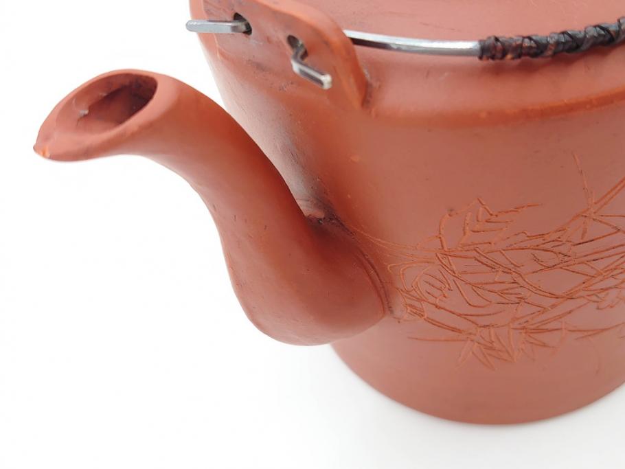 中国 朱泥 源典炳記 花鳥図 茶道具 繊細なデザインが彫られた