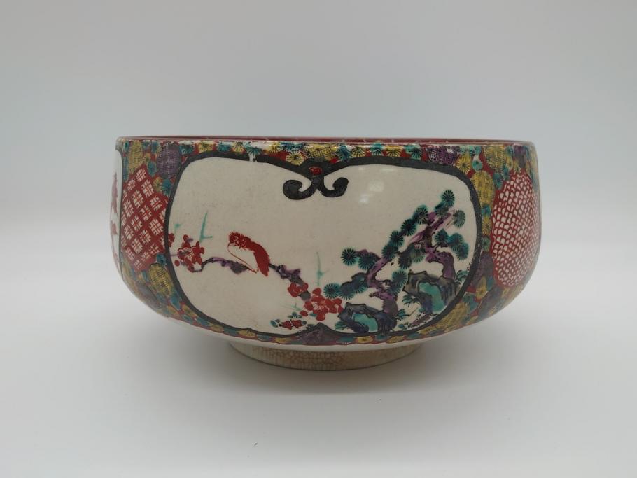 希少 上手物 江戸〜明治 九谷焼 二重角福 色絵 花鳥図 彩り鮮やかな絵