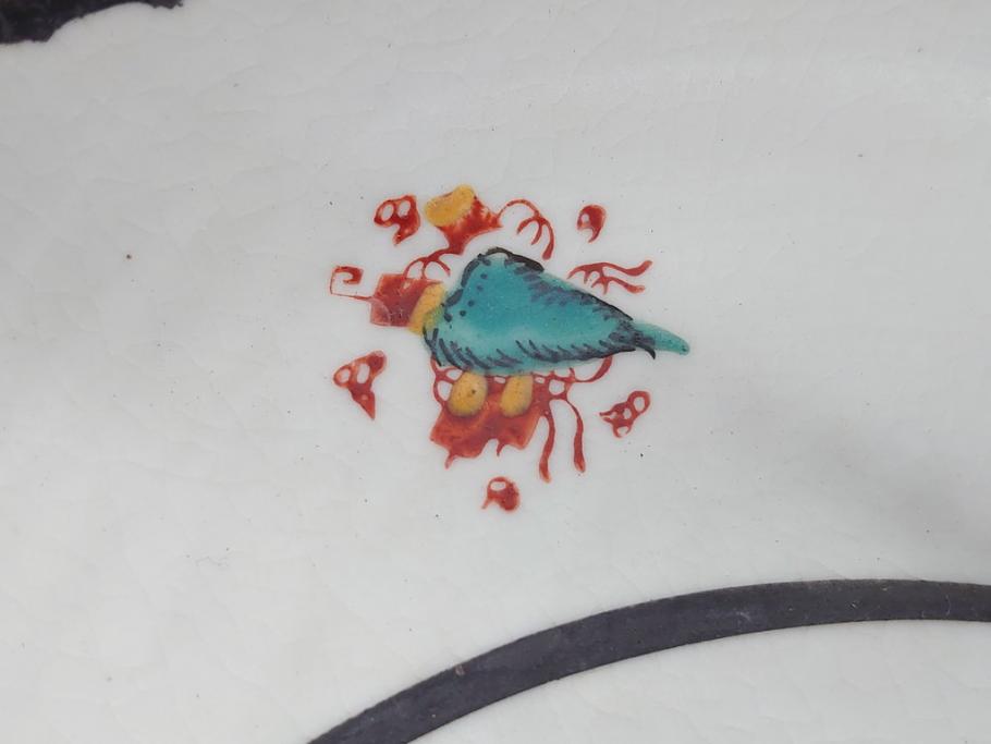希少　上手物　江戸〜明治　九谷焼　二重角福　色絵　花鳥図　彩り鮮やかな絵付けに惹かれる9寸深鉢(松、梅、鳥、狸、人物、和食器)(R-061812)