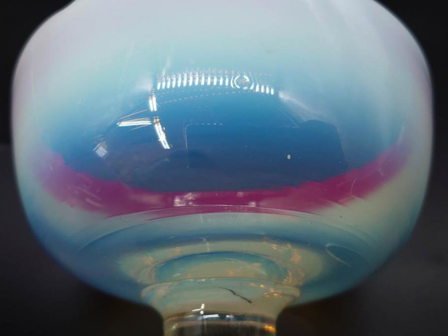 当時物　大正～昭和初期　椀型　乳白ぼかし　乳白水玉　輪花　赤縁　柔らかい雰囲気を醸し出す氷コップ2点セット(吹きガラス、硝子、グラス、和ガラス)(R-082795)