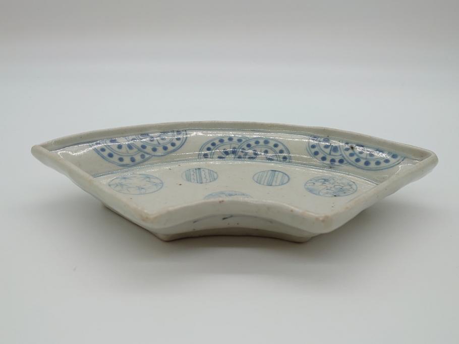 江戸期 古伊万里 染付 松竹梅文 7.6寸皿 約23cm 鞠の中に絵付けされた