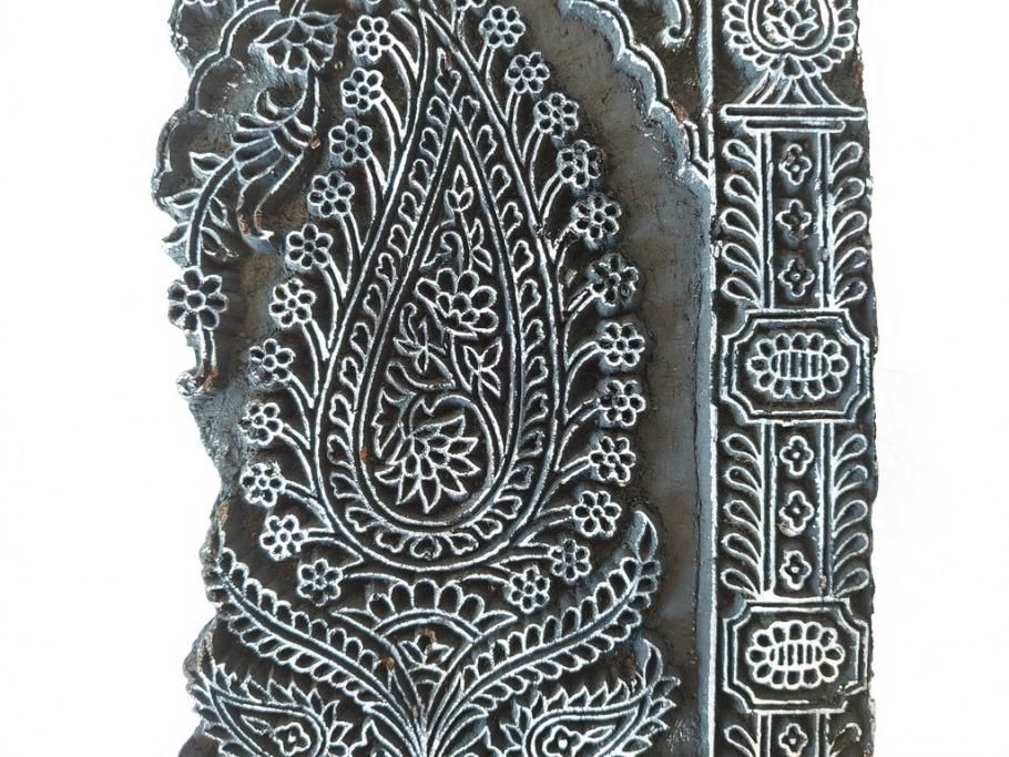 アンティーク　インド　更紗　細やかな彫りが美しい版木3個セット(ウッドスタンプ、木版画)(R-069854)