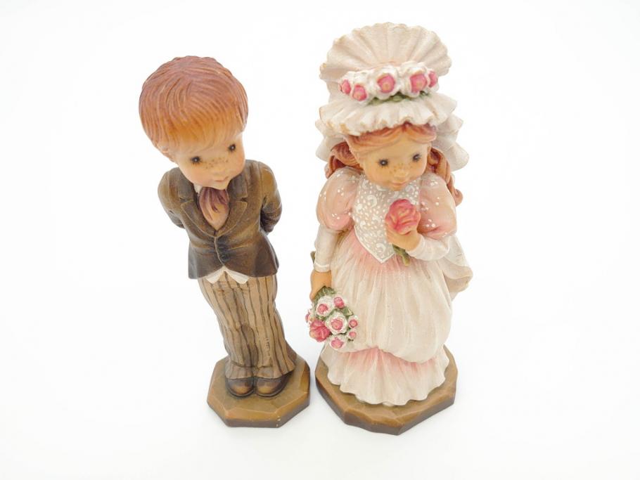 イタリア　ANRI(アンリ)　サラ&ケイ　結婚式　「With This Ring」　「To Love and to Cherish」　花嫁　花婿　大切な瞬間を切り取った様な木彫り人形2体(SarahKay、ウッドドール、置物)(R-069858)