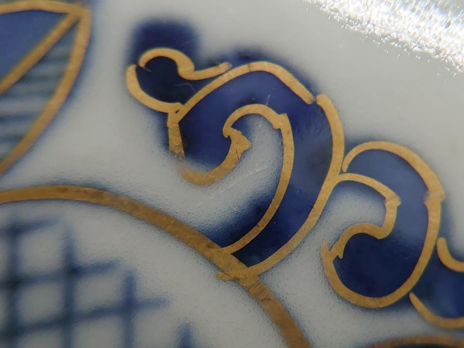 明治期　伊万里焼　錦手　金襴手　染錦　二重角富　金彩　色絵　桃図　5.8寸皿　約17.5cm　煌びやかで豪華な絵付けの深皿3枚セット(五寸八分、和皿、中皿、和食器)(R-061881)