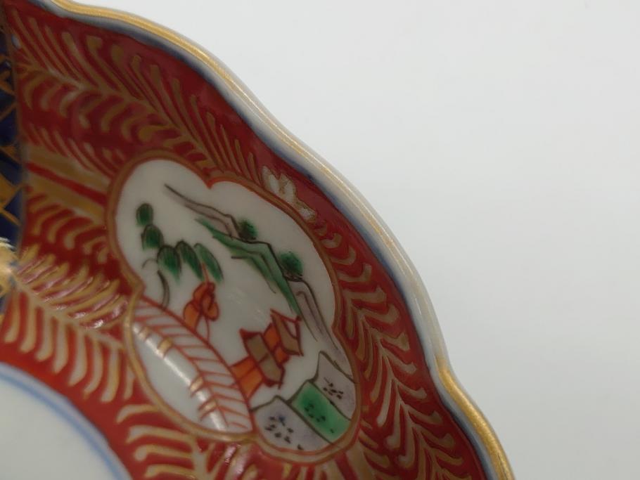 明治期　伊万里焼　錦手　金襴手　染錦　二重角富　金彩　色絵　桃図　5.8寸皿　約17.5cm　煌びやかで豪華な絵付けの深皿3枚セット(五寸八分、和皿、中皿、和食器)(R-061881)