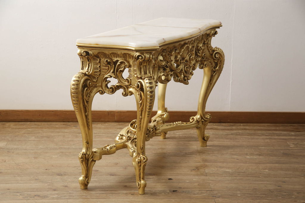 中古　美品　イタリア　ロココ調　SILIK(シリック)　大理石の天板とゴールドの装飾がゴージャス感を高めるコンソールテーブル(サイドテーブル、飾り台)(定価約60万円)(R-056636)