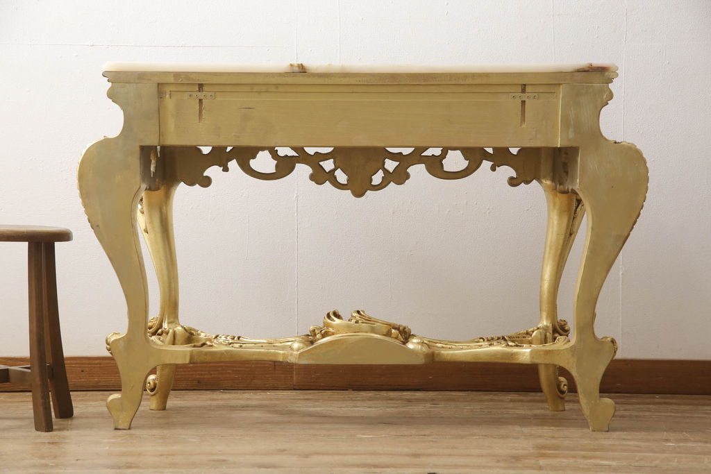 中古　美品　イタリア　ロココ調　SILIK(シリック)　 大理石の天板とゴールドの装飾がゴージャス感を高めるコンソールテーブル(サイドテーブル、飾り台)(定価約60万円)(R-056636)