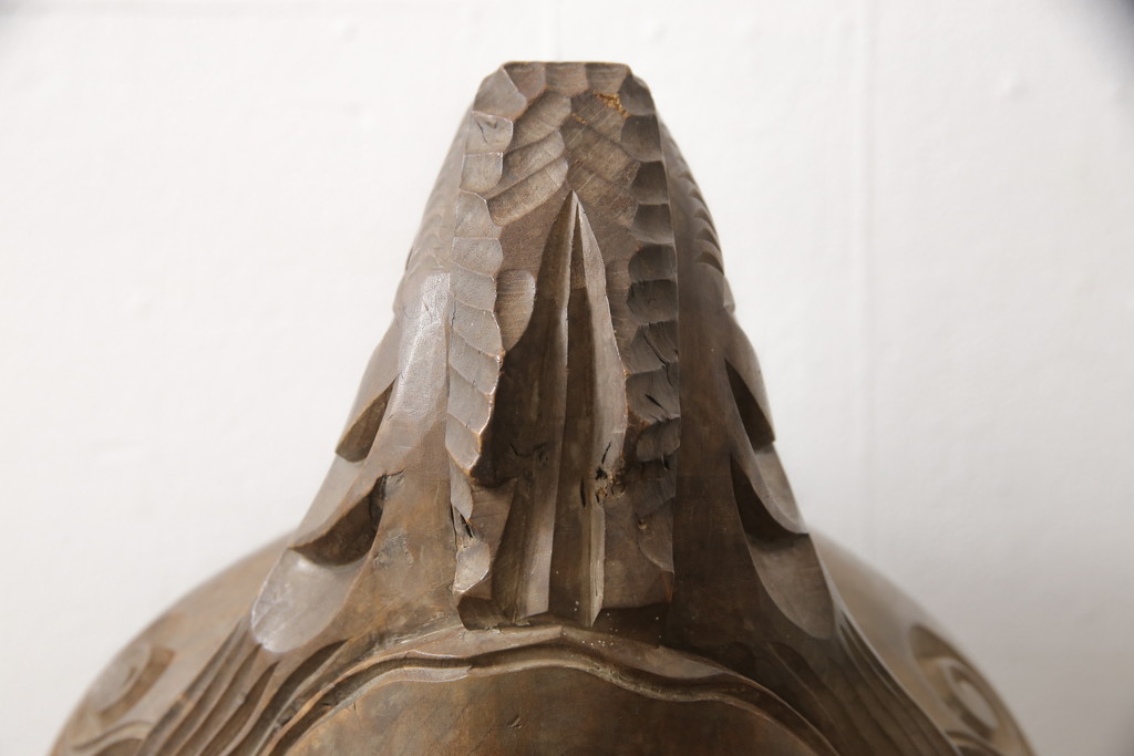 古い　玉鱗工　大型木魚　高さ39センチ　4kg(仏具、寺院)(R-058075)