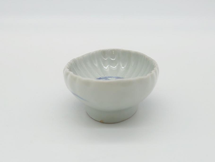 染付　楕円　菊形　花?図　3.6寸皿　約11　上品なフォルムが食卓のアクセントになる小皿5枚セット(三寸六分、和皿、変形皿、和食器)(R-061873)