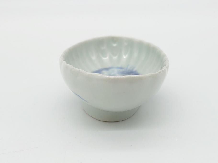 染付　楕円　菊形　花?図　3.6寸皿　約11　上品なフォルムが食卓のアクセントになる小皿5枚セット(三寸六分、和皿、変形皿、和食器)(R-061873)