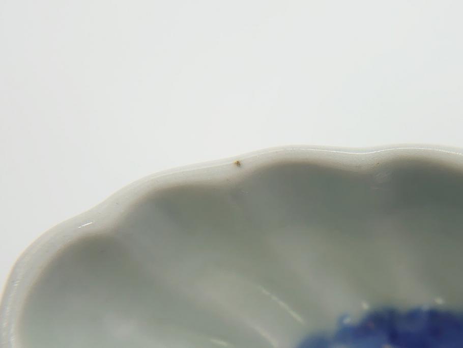 染付　楕円　菊形　花?図　3.6寸皿　約11　上品なフォルムが食卓のアクセントになる小皿5枚セット(三寸六分、和皿、変形皿、和食器)(R-061873)