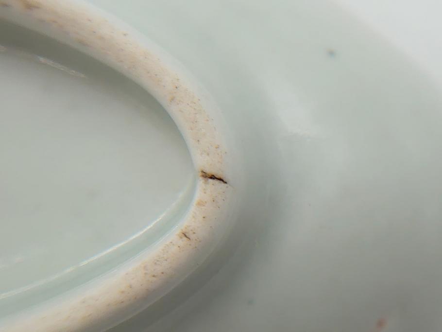 染付　楕円　菊形　花?図　3.6寸皿　約11　上品なフォルムが食卓のアクセントになる小皿5枚セット(三寸六分、和皿、変形皿、和食器)(R-061873)