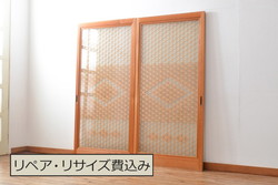 【セミオーダー家具実例】昭和初期のガラス戸3枚に高品質リペアを施しました。ご要望のサイズにリサイズし、使いやすい位置に引き手と鍵を取り付け。バターミルクペイントの水色で、フレンチカントリーな仕上がりに!!(引き戸、建具)