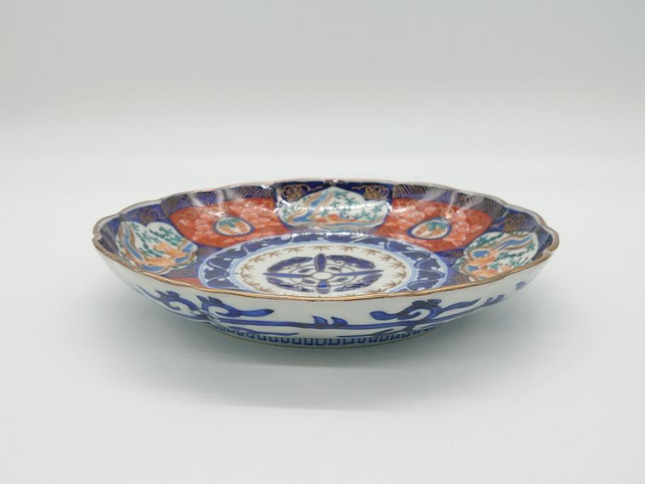 明治期　富長貴春(富貴長春)　伊万里　金襴手　金魚に花図　6.8寸皿　約20.5cm　色彩豊かで食卓に華やぎをもたらす皿2枚セット(六寸八分、和食器、和皿)(R-061883)