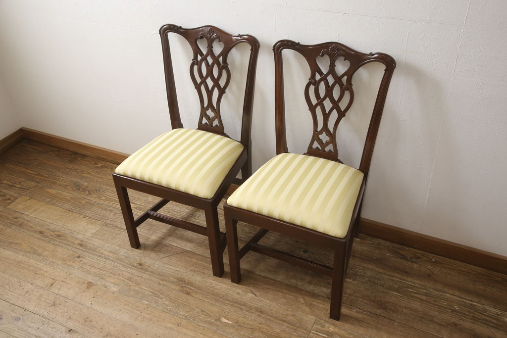中古　美品　IDC大塚家具取り扱い　アメリカ高級家具　COUN CILL(カウンシル)(カンセル)　マホガニー材　ダイニングチェア2脚セット(2脚定価 約16万円)(椅子、イス)(R-057608)