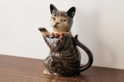 ヴィンテージ雑貨　イギリスビンテージ　Tony wood(トニーウッド)　キジトラ　猫型のティーポット(ネコ型ポット、茶器)(R-037804)